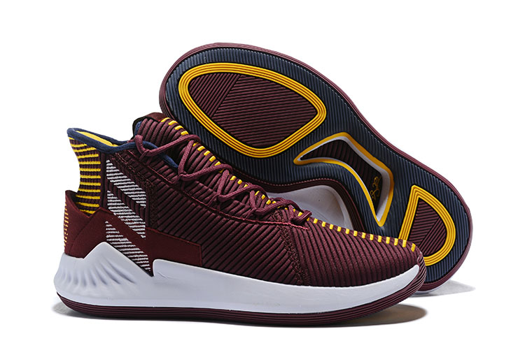 2018 Men's Adidas D Rose 9 Vintage Wine/White-Yellow Basketball Shoes