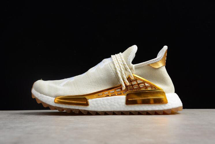 2018 Pharrell x Adidas NMD Human Race "Happy" China Exclusive Metallic Gold/Footwear White F99672