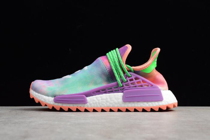 2018 Pharrell x Adidas NMD Hu Race Trail "Holi" Chalk Coral/Flash Green-Lab Purple AC7034