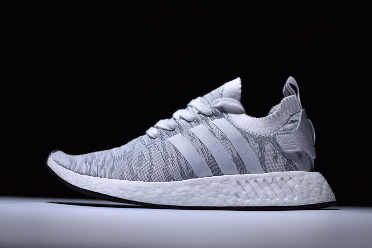 Adidas NMD R2 Primeknit White/Grey-Red Men's and Women's Size BY9410