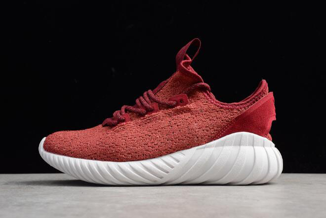 Men's and Women's Adidas Tubular Doom Sock Primeknit Mystery Red/White BY3560
